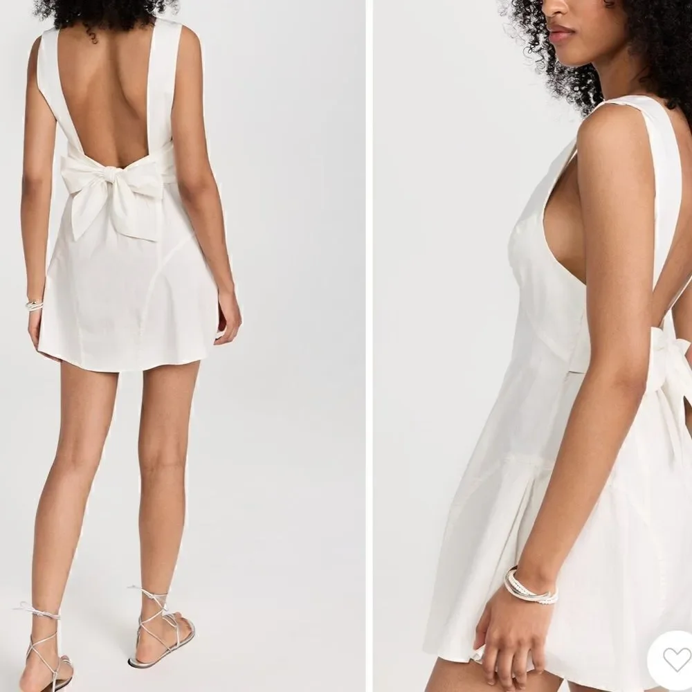 NWOT Free People Eye Catching Mini Dress Sleeveless Open Back Bow V Neck L
